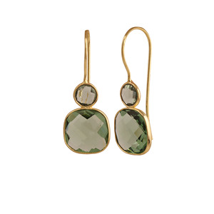 Gold Plated Drop <b>Earrings</b> With <b>Green</b> Amethyst Bezel Setting Geometric Fashion Dangle Jewelry For Women - Product Image 2