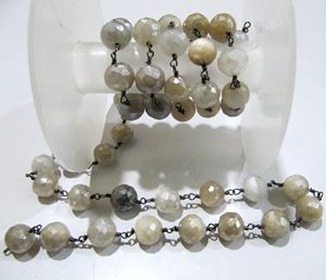 Natural Multi Moonstone Silverite AB Coated Round Briolette Faceted 6 to 9mm Beaded <b>Rosary</b> Chain - Product Image 4