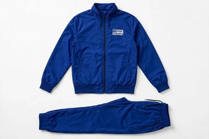 Conjunto Deportivo de Alta Calidad para Hombre, Chaqueta y Pantalones Cortavientos de Satén Azul Marino con Cremallera Completa, Transpirable y Personalizable - Product Image 3