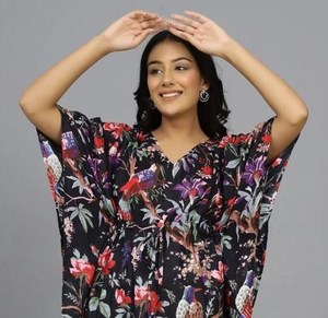 Vestido Kaftán de Algodón Hecho a Mano en India, Ligero, Estilo Kimono, para Playa - Product Image 2