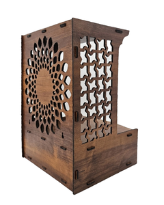Temple hindou en bois pour la maison, Mandir Om artisanal en bois avec lumière LED, Mandala Lotus découpé au laser, à poser sur table et à accrocher au mur - Product Image 4