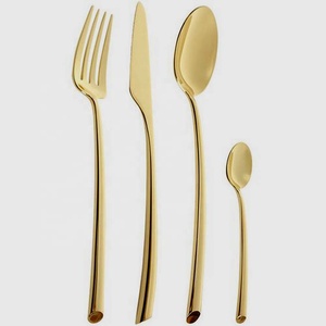 Vaisselle en acier inoxydable Simplicité Cuillère Couteau Fourchette Couverts Ensemble avec un design étonnant en acier inoxydable poli à l'or poignée ordinaire - Product Image 1