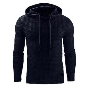 Pull à capuche tricoté pour homme, motif gaufré, coupe classique, décontracté pour l'hiver, 100 % coton, anti-boulochage, impression numérique, respirant - Product Image 5
