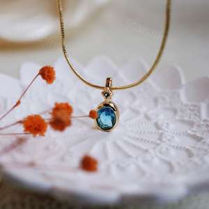 <b>Aquamarine</b> Pendant March Birthstone Pendant 925 Sterling Silver 14K Gold Plated Handmade Jewelry Gift For Women - Product Image 6