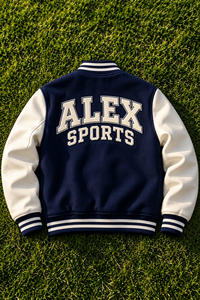 Alex Sports Varsity Jacket <b>Men</b> <b>Black</b> White <b>Fleece</b> Preppy Style Embroidered Letter Logo Turn-down Collar Regular Fit Autumn Wear - Product Image 2