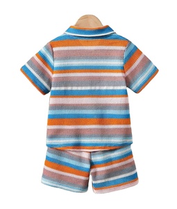 Ensemble 2 pièces d'été pour garçons : T-shirt à manches courtes en coton et short, motif rayé, style décontracté et tendance, idéal pour l'extérieur - Product Image 3