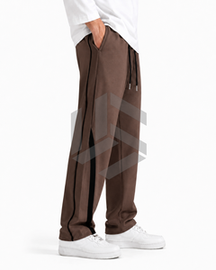 Men's Plus Size Brown Cotton Sweatpants with Side Stripes Elastic Waist Regular Fit Straight Printed Casual Pants Spring Wear - Product Image 3