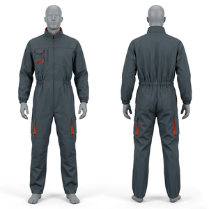 Heavy Duty 260 GSM Poly Cotton Fabric Grey Work Coverall Orange Contrast Panels Custom Logo Durable <b>Workwear</b> - Product Image 1
