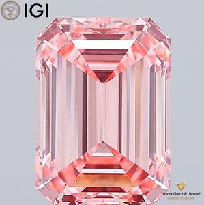 Diamant de laboratoire cultivé CVD de forme émeraude, couleur rose vif fantaisie certifiée IGI, clarté VS1, 4,00 carats, pour une bague de chef-d'œuvre de luxe - Product Image 1