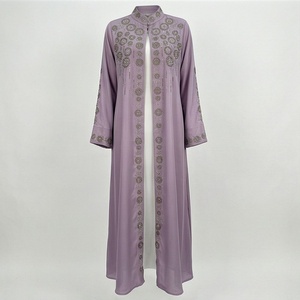 Conjunto de Abaya Larga Casual y Elegante de Verano con Frente Abierto para Eventos Especiales, Vestido Musulmán Modesto para Mujeres con Adornos de Cuentas - Product Image 1