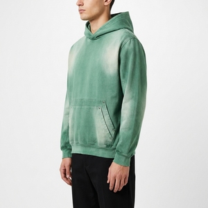 Sudadera con Capucha Verde para Hombre, Lavado Ácido, Corte Regular, Felpa de Algodón, Estilo Casual para Otoño, con Bolsillos - Product Image 4
