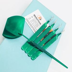 แหนบต่อขนตาสแตนเลสคุณภาพสูงสำหรับมืออาชีพอุปกรณ์ความงามอย่างยั่งยืนขนตาพิมพ์วอลลุ่มสีเขียว - Product Image 6