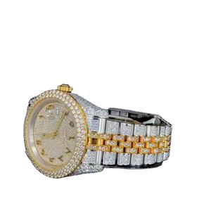 Reloj de Cuarzo Automático con Correa de Cuero, Cristal de Zafiro, Diamante Moissanite con Corte Brillante D VVS, Estilo Hip Hop Antiguo de 40 mm con Fecha - Product Image 1