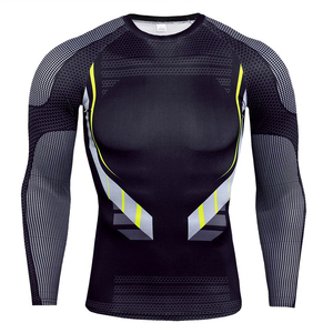<b>Men</b> Black Yellow Rash Guard Long Sleeve <b>Compression</b> <b>Shirt</b> Quick Dry Stretch Surf Swim Training Performance Wear Top UPF50+ - Product Image 4