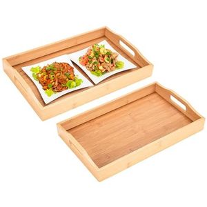 Plateau de service en bois avec bords surélevés, poignées robustes, idéal pour servir le petit-déjeuner, les collations et les boissons dans la cuisine ou la salle à manger. - Product Image 1