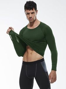 Chemise de compression à manches longues pour homme, coupe ajustée, col rond, éco-responsable, spandex/polyester, séchage rapide, design sportif pour l'entraînement athlétique - Product Image 3