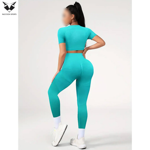 Women High-Elasticity Yoga & Fitness Gym Workout Wear Newest Stretchy Solid Color Breathable Cotton T-Shirt And Leggings Set - Product Image 6