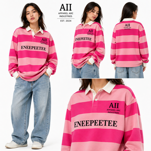 Sweat-shirt à capuche vintage rose et blanc pour femmes, broderie personnalisée, manches longues, style streetwear, pour hommes - Product Image 2