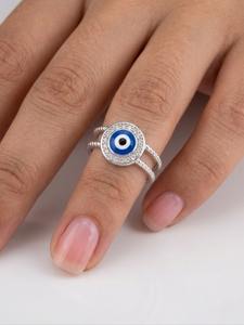 Anillo de compromiso de plata de ley vintage con ojo turco y diamantes de circonita cúbica, ideal para cumpleaños, bodas, fiestas y aniversarios. - Product Image 2