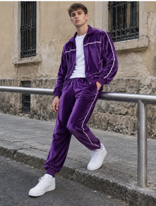 Ensemble de survêtement en velours violet unisexe, veste à fermeture éclair et pantalon, tenue de sport deux pièces - Product Image 4