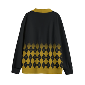 เสื้อคาร์ดิแกนไหมพรมคอวีลายอาร์ไกล์ รุ่นอัลฟ่า ลักซ์ สีดำทอง พรีเมียม สำหรับฤดูหนาว แบบยูนิเซ็กซ์ สวมใส่สบาย ปิดด้วยกระดุมแบบปกปิด - Product Image 3