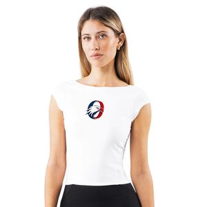 T-shirt blanc à dos ouvert pour femme, manches courtes, pour la gym, le fitness, le yoga, l'entraînement, les activités sportives, respirant - Product Image 1