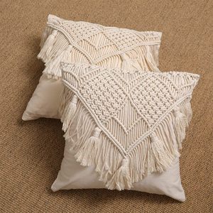 Funda de Almohada de Macramé Hecha a Mano con Flecos, Funda de Cojín Cuadrada Grande de Macramé Tejida a Mano, Funda Decorativa de Algodón Anudada a Mano - Product Image 3