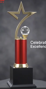 Trofeo Estrella con Bola de Cristal, Columna Roja, Base Dorada, Modelo 511 A B C, Logotipo Grabado, Premio de Metal - Product Image 6