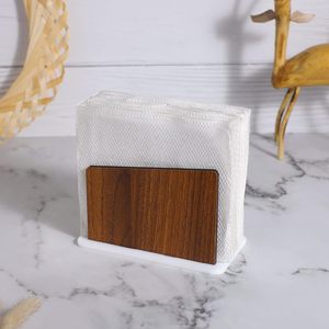 Porte-mouchoirs en bois moderne sur pied avec base blanche et finition noyer - Product Image 1