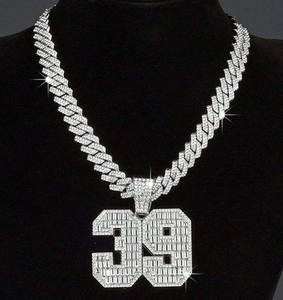 Collar de Cadena Cubana con Colgante Número 39 Chapado en Oro de 18K con Diamantes Cultivados en Laboratorio, Estilo Hip Hop Unisex, Bañado en Oro Blanco, Venta al por Mayor - Product Image 1