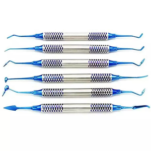 Kit de détartreur dentaire professionnel en acier inoxydable manuel, revêtement plasma bleu, durable, pour l'hygiène bucco-dentaire - Product Image 1