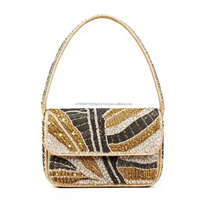 Bolso de noche con solapa y cuentas, hecho a mano, elegante, para fiesta, boda, banquete - Product Image 1