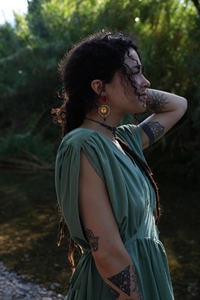 Vestido largo de viscosa con espalda descubierta, doble abertura, estilo fluido, vestido de verano bohemio, atuendo para festivales, cómodo, talla única para mujer - Product Image 3