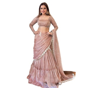 Brilla con Nuestro Lehenga Choli de Tela de Seda Viscosa Rayón Banarasi Multicolor con Hermosa Dupatta a Juego - Product Image 1