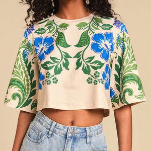 T-shirt à manches raglan blanc et rose pour femme avec imprimé 80, col rond, coupe décontractée, jersey en coton, manches courtes, toutes saisons - Product Image 4