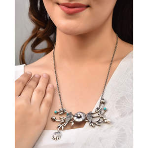 Collar con Colgante de Plata 925 Meera Jaipur Mor Peacock, Cadena de Eslabones, Joyería Fina Hecha a Mano en India, Regalo para Bodas y Fiestas, Diseño Personalizado - Product Image 3