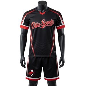 Ensemble d'uniformes de lacrosse sublimés unisexe noir et rouge, maillot et short de sport légers en polyester, vêtements de performance sportive - Product Image 1