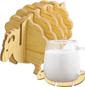 Simpatico posavasos, posavasos de madera, posavasos decorativos con forma de oveja para el hogar y la cocina. - Product Image 5