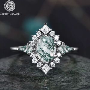 Charm Jewells Women's Rose <b>Gold</b> Engagement <b>Cocktail</b> <b>Ring</b> with Green Moss Quartz and Moissanite Prong Setting Classic Style - Product Image 6