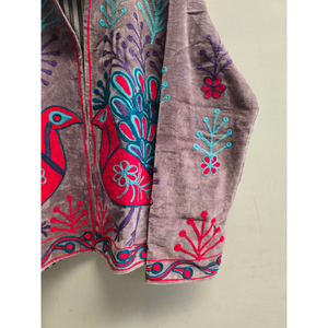 Purple <b>Velvet</b> Mandarin Collar Jacket <b>Women</b> Zipper Animal Embroidered Bohemian <b>Coat</b> in bulk price - Product Image 2