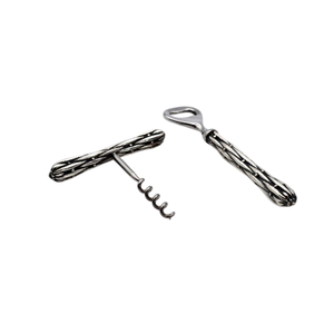 Ensemble tire-bouchon et ouvre-bouteille en bronze plaqué argent de luxe, design bambou, artisanal, accessoires élégants pour le vin, articles de bar, idéal pour offrir - Product Image 1