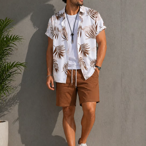 Men's Casual Summer Shirt 300Grams Breathable Anti-Pilling Satin Fabric Short Sleeve Floral Printed Design satin 100% polyester - Product Image 1