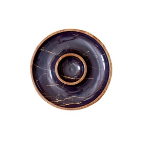Plateau de service en bois au design moderne fait main avec bol en émail noir pour fruits, collations, apéritifs et réceptions - Product Image 1