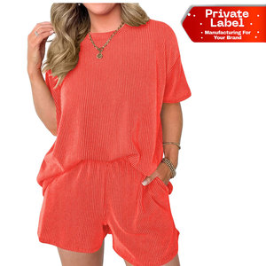 Ensemble de survêtement athlétique pour femmes, deux pièces, sweat-shirt et short, respirant, écologique, streetwear, vêtements de sport, 100% polyester polaire - Product Image 1