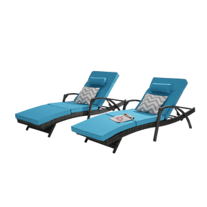 Juego de sillones reclinables de 150 grados para exteriores, tumbona larga de mimbre con 2 cojines para playa, piscina, jardín, césped, tomar el sol - Product Image 4