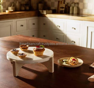 Présentoir à gâteaux en marbre Présentoir à desserts rond avec piédestal Plateau de service élégant pour décoration de table de cuisine de fête d'anniversaire de mariage - Product Image 2