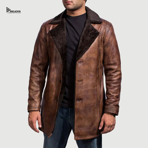 Veste matelassée d'hiver en cuir véritable marron pour homme, double boutonnage, col montant, manches longues, doublure en spandex coupe-vent - Product Image 5