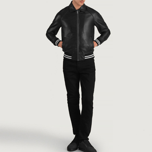 Custom High Quality <b>Varsity</b> Black and Brown Leather <b>Bomber</b> <b>Jacket</b> with Zipper Closure <b>Men's</b> Winter <b>Jacket</b> Breathable Moto Style - Product Image 5