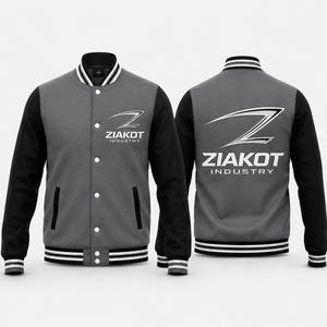 เสื้อแจ็คเก็ตวาร์ซิตี้สีเทา-ดำสำหรับผู้ชาย ZIAKOT ทรงปกติ คอปกพับได้ ปิดด้วยกระดุม พิมพ์ลายแบบ Heat-Transfer เหมาะสำหรับใส่ในฤดูใบไม้ร่วง - Product Image 1