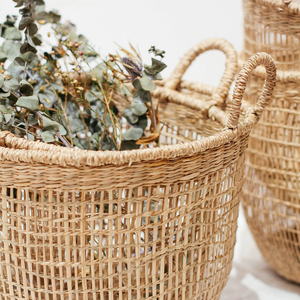 Handmade Natural Seagrass Woven Storage <b>Basket</b> Set Eco Friendly Round <b>Wicker</b> <b>Laundry</b> <b>Basket</b> with Handles for Home Organization - Product Image 6